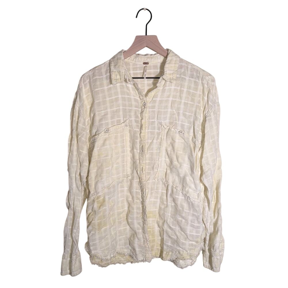 FREE PEOPLE butter yellow plaid western style button down M - Picture 1 of 5